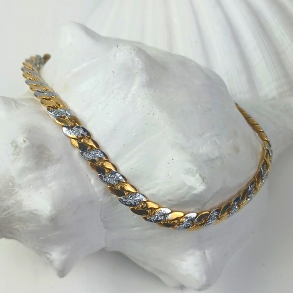 Reversible Buttery Gold & Silver Tone Smooth Serpentine Bracelet SZ 8.5" length